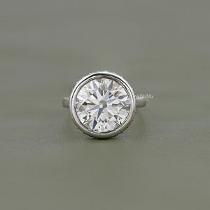 Round Cut Lab Grown Diamond Bezel Set Engagement Ring / IGI Certified Man Made Diamond Hidden Halo Wedding Ring / Birthday Gift For Her
