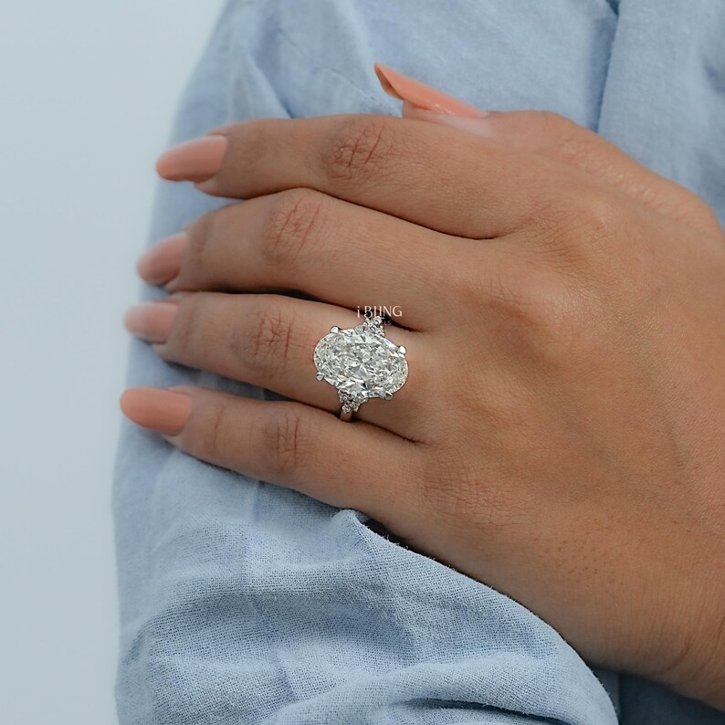 7.00 CT Oval Cut Lab Diamond Solitaire Engagement Ring / EF-VS Clarity Conflict Free Diamond Prong Set Wedding Ring / Anniversary Gift