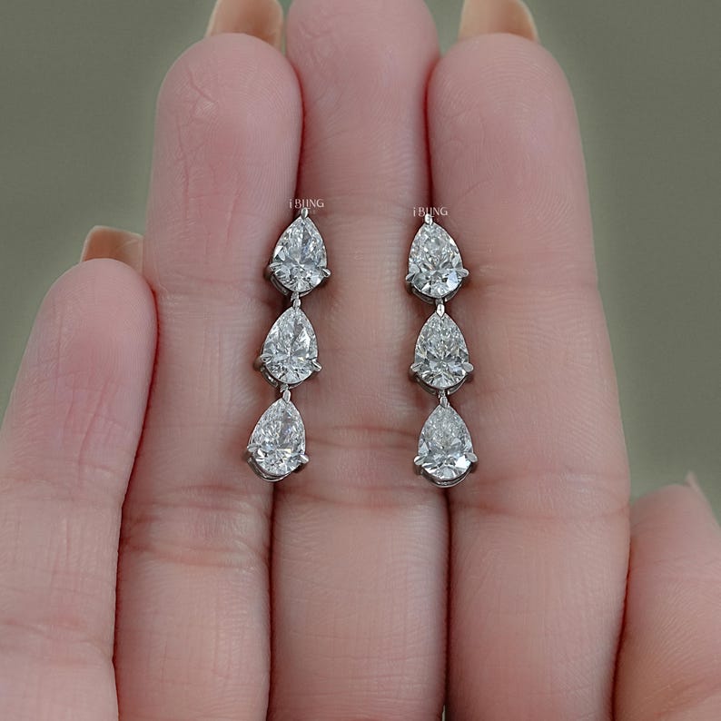 Pear Cut Lab Grown Diamond Drop Earrings/ Conflict-Free Diamond Dangle Earrings/ 14K Solid Gold Diamond Drop Earrings/ Earrings For Women