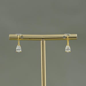 Pear Cut Lab Grown Diamond Hoop Earrings / EF- VS Clarity Conflict Free Diamond Lever Back Solitaire Gold Earrings / Bridal Gift For Her