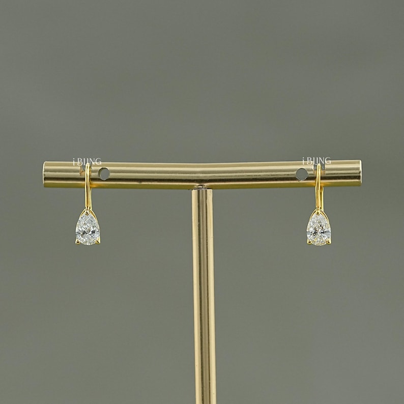 Pear Cut Lab Grown Diamond Hoop Earrings / EF- VS Clarity Conflict Free Diamond Lever Back Solitaire Gold Earrings / Bridal Gift For Her
