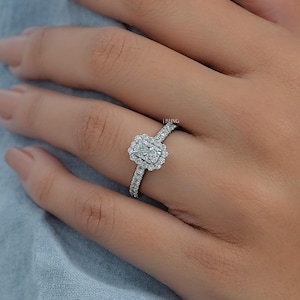 Radiant Cut Eco-Friendly Diamond Engagement Ring CVD Diamond Halo Accent Ring EF-VS Lab-Grown Diamond Wedding Ring Bridal Ring For Her