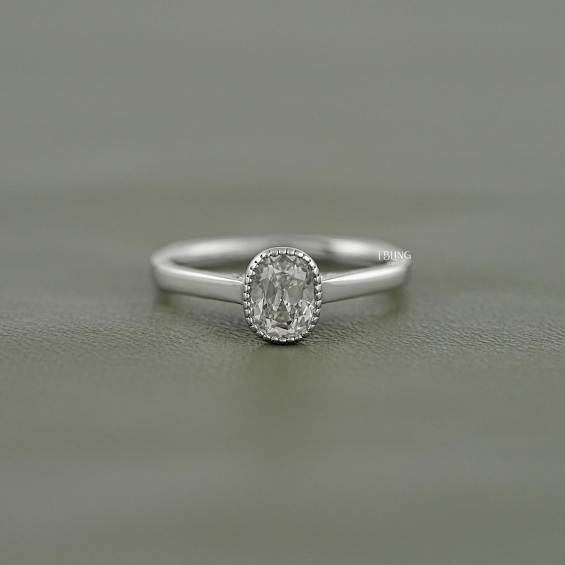 Old Mine Cushion Cut Lab Grown Diamond Engagement Ring/ CVD Diamond Solitaire Wedding Ring/ Milgrain Bezel Set Ring/ Birthday Gift For Her