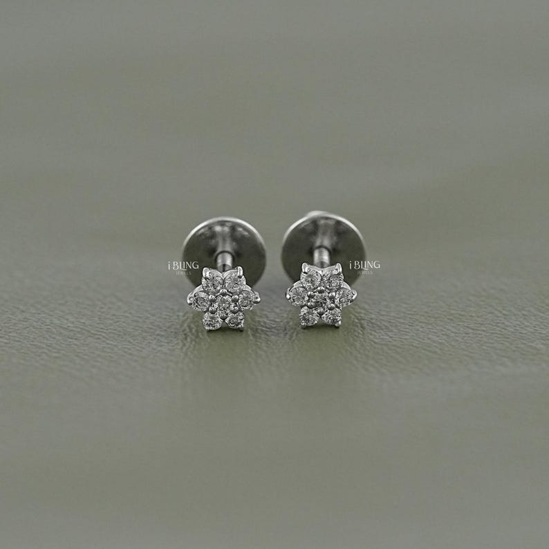 Round Cut Lab Grown Diamond Cluster Earrings/ Eco Friendly Diamond Stud Earrings/ Floral Style CVD Diamond Earrings/ Screw Back Earrings