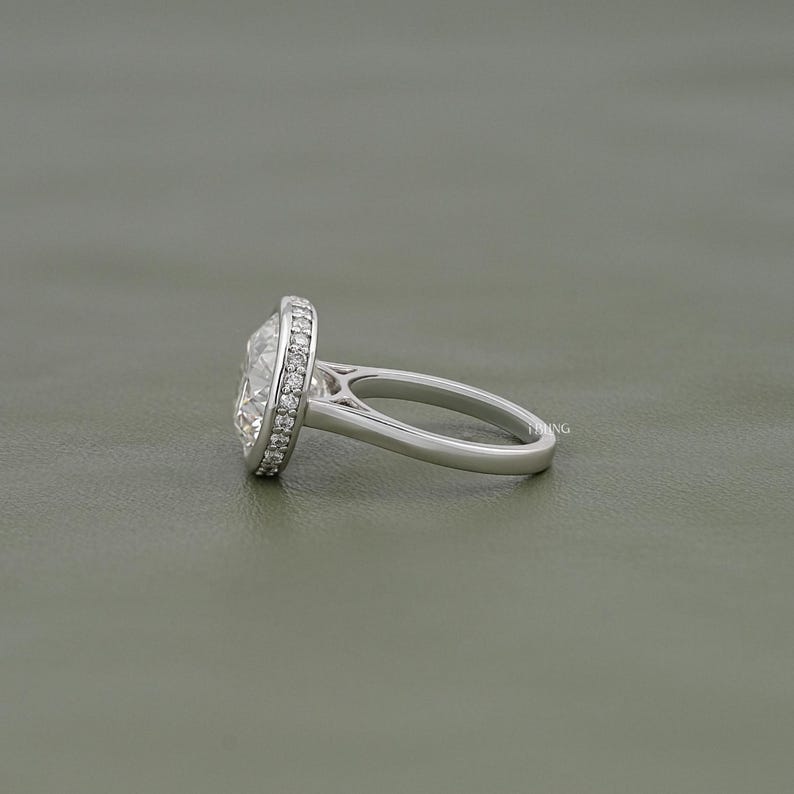 Round Cut Lab Grown Diamond Bezel Set Engagement Ring / IGI Certified Man Made Diamond Hidden Halo Wedding Ring / Birthday Gift For Her