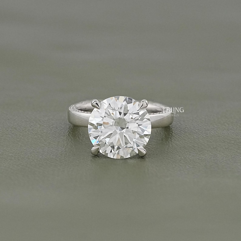 IGI Certified 6 CT Round Cut Handmade Diamond Euro Statement Ring / Round Shape Lab Diamond Engraving Engagement Ring / Wedding Gift For Her