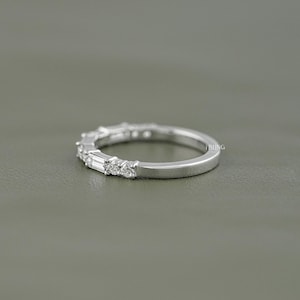 Baguette Cut Lab Diamond East West Set Band/ Round Cut CVD Diamond Half Eternity Band/ Dainty Stackable Diamond Band/ Wedding Band For Her