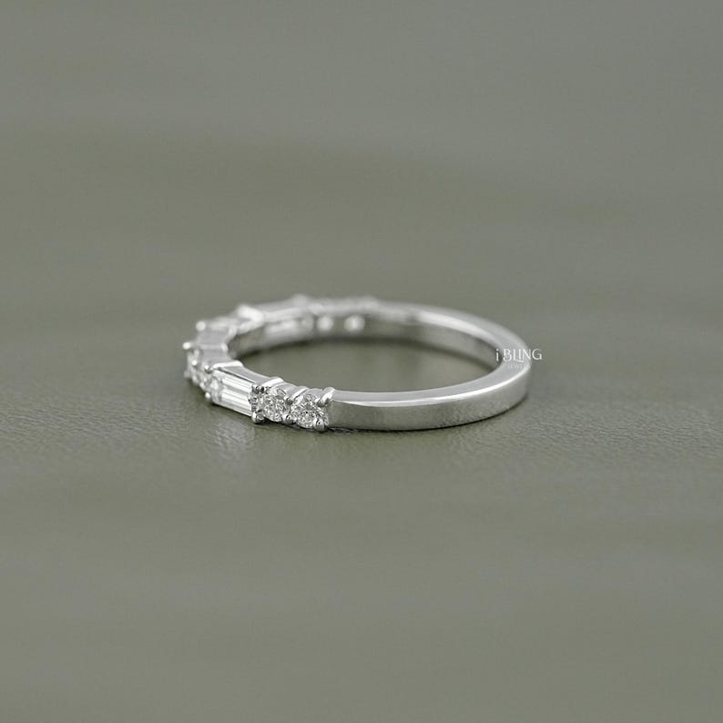 Baguette Cut Lab Diamond East West Set Band/ Round Cut CVD Diamond Half Eternity Band/ Dainty Stackable Diamond Band/ Wedding Band For Her