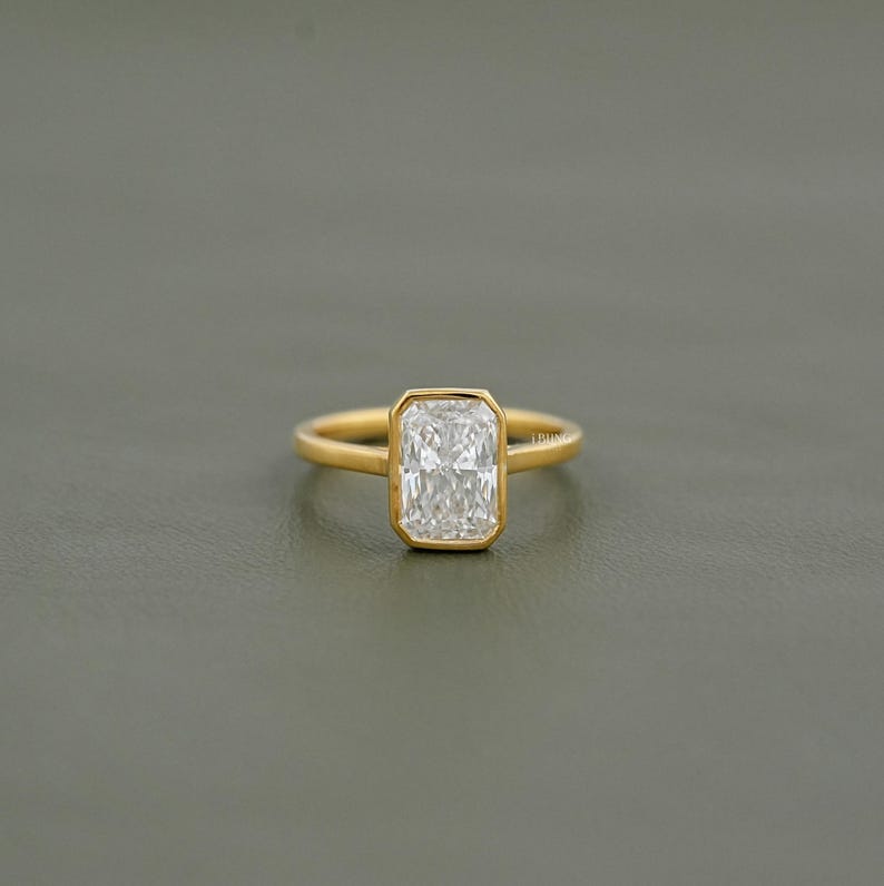 0.50 To 3.00 CT Radiant Cut Lab Diamond Solitaire Engagement Ring / EF-VS Diamond Bezel Set Wedding Ring / Personalized Jewelry Gift For Her