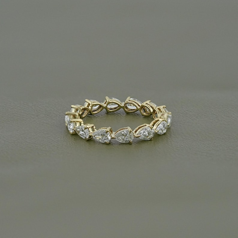 Eco-Friendly Pear-Cut Diamond Full Eternity Band/ 14K Solid Gold CVD Diamond Anniversary Band/ East-West Set Wedding Band/ Gift For Her