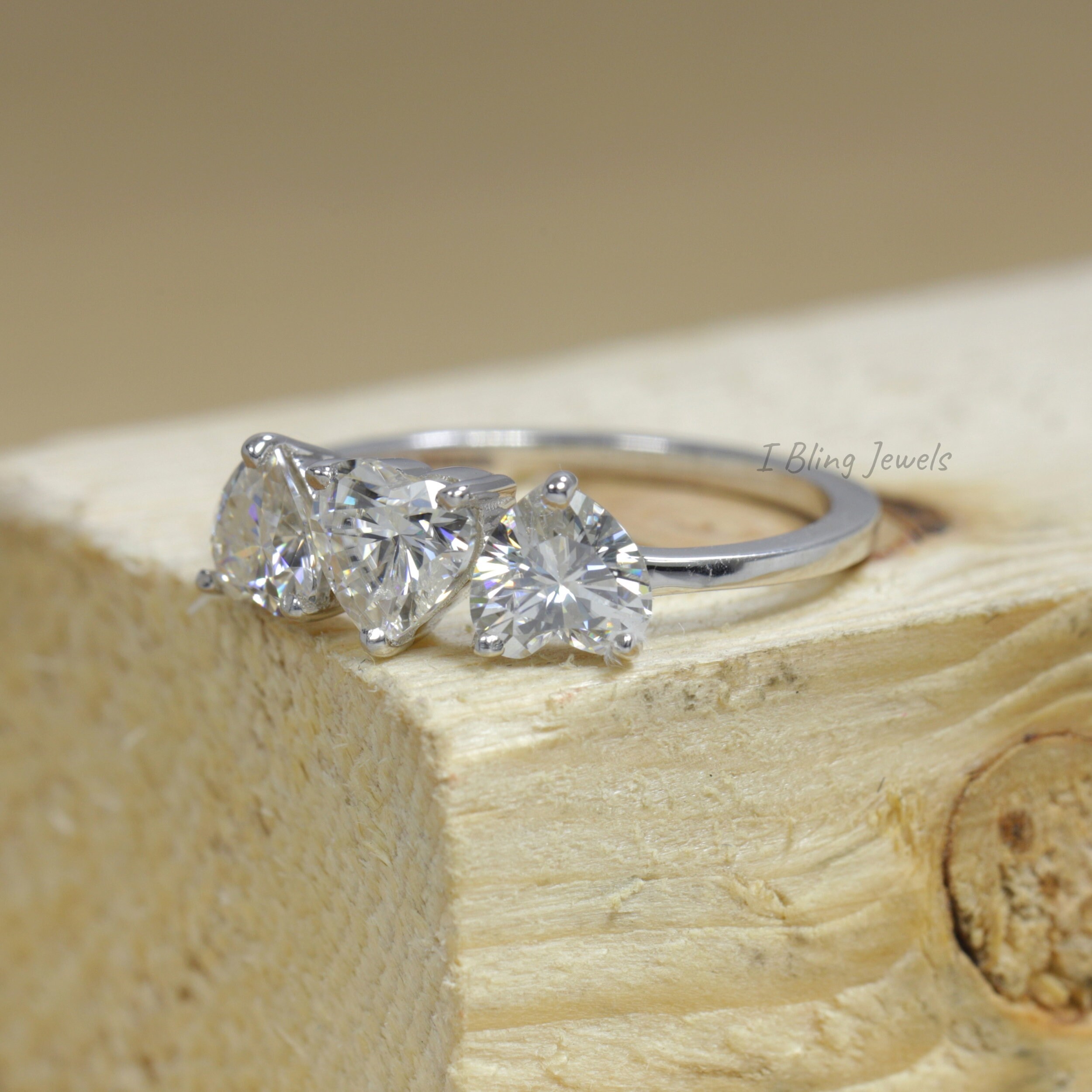 Heart Cut Moissanite Ring / White Gold Wedding Ring / Three Etsy