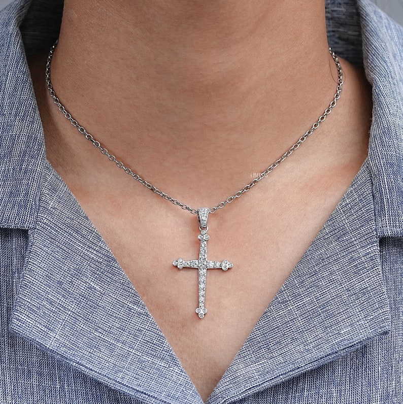 Lab Grown Diamond Cross Pendant / 14K White Gold Religious Pendant / Conflict Free Diamond Christian Faith Pendant / Party Wear Jewelry