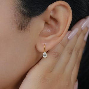 Pear Cut Lab Grown Diamond Hoop Earrings / EF- VS Clarity Conflict Free Diamond Lever Back Solitaire Gold Earrings / Bridal Gift For Her