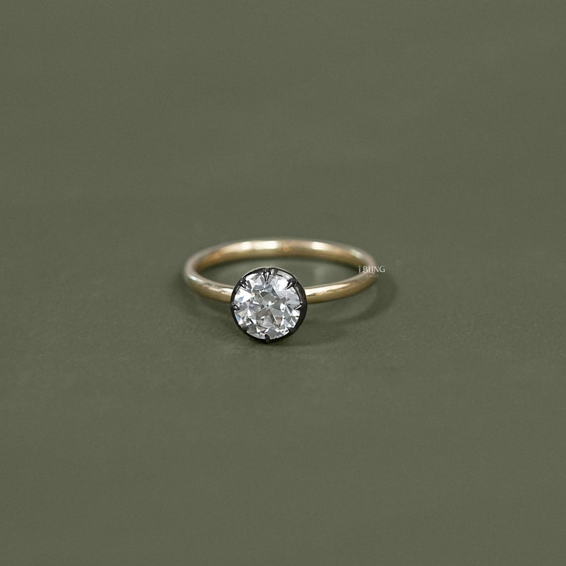 1.00 CT Old European Round Lab Diamond Ring / 14K Yellow Gold Solitaire Engagement Ring / Old Cut Vintage Ring For Her / Anniversary Gift