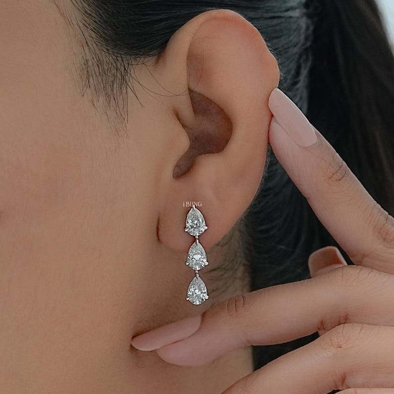 Pear Cut Lab Grown Diamond Drop Earrings/ Conflict-Free Diamond Dangle Earrings/ 14K Solid Gold Diamond Drop Earrings/ Earrings For Women