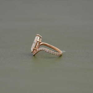 Marquise Cut Lab Grown Diamond Solitaire With Accent Ring/ CVD Diamond Curved Engagement Ring/ 14K Solid Gold Wedding Ring/ Bridesmaid Gift