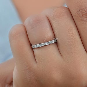 Baguette Cut Lab Diamond East West Set Band/ Round Cut CVD Diamond Half Eternity Band/ Dainty Stackable Diamond Band/ Wedding Band For Her