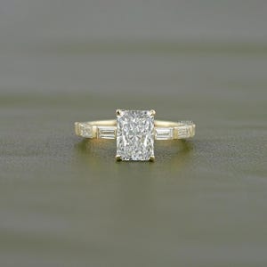 Radiant Cut Lab Diamond Engagement Ring/ Baguette Cut CVD Diamond Wedding Ring/Eco-Friendly Diamond Solitaire With Accent Ring/ Bridal Gift