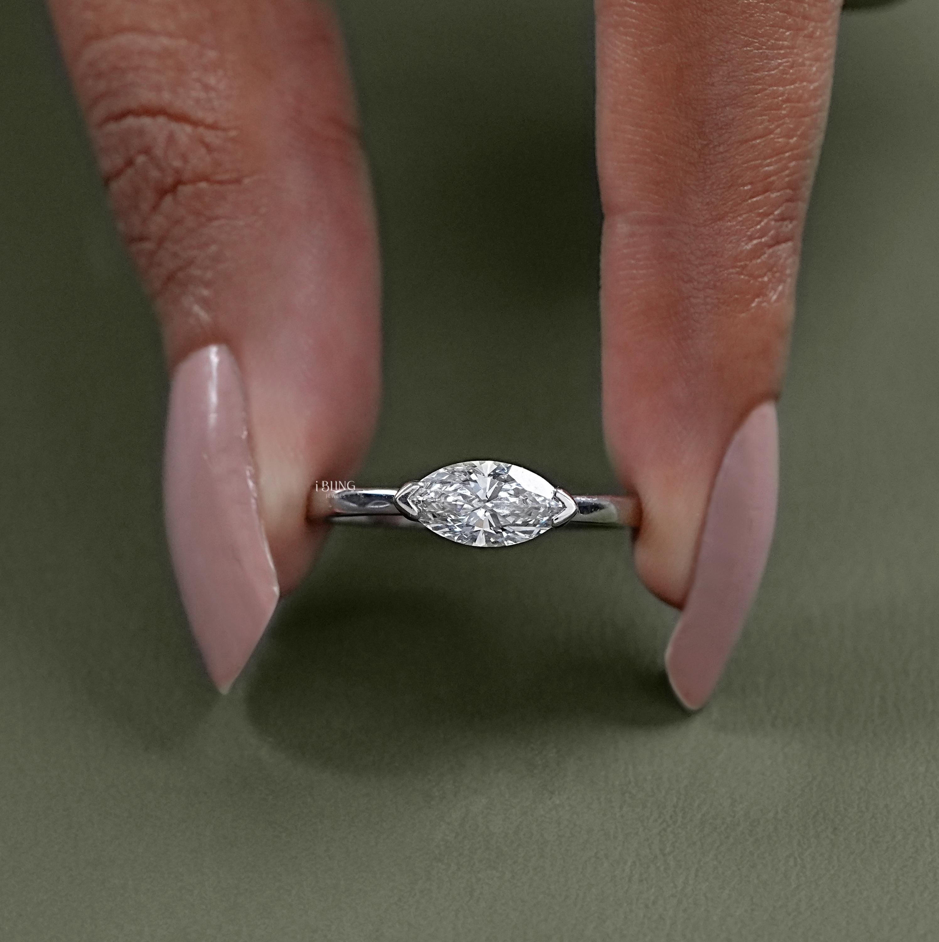 East West Marquise Cut CVD Diamond Solitaire Engagement Ring / Lab ...