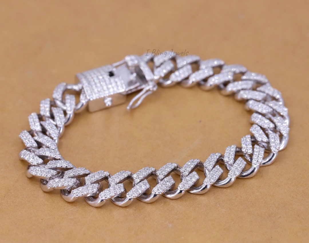 Cuban Curb Link Men's Bracelet / Cuban Link Bracelet in 14K White Gold