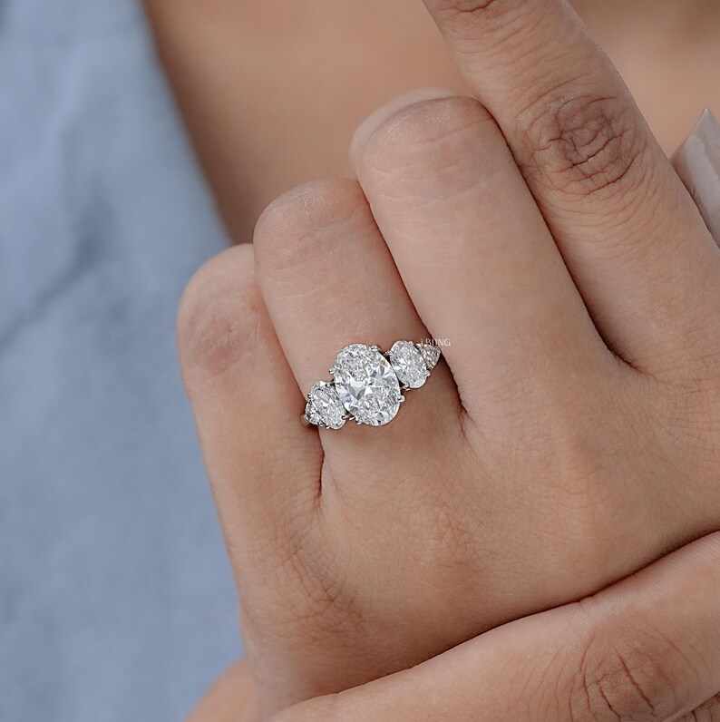 Oval Cut Lab Grown Diamond Five Stone Engagement Ring / EF-VS Diamond Stacking Ring / 14K Solid Gold Proposal Ring For Her / Bridesmaid Gift