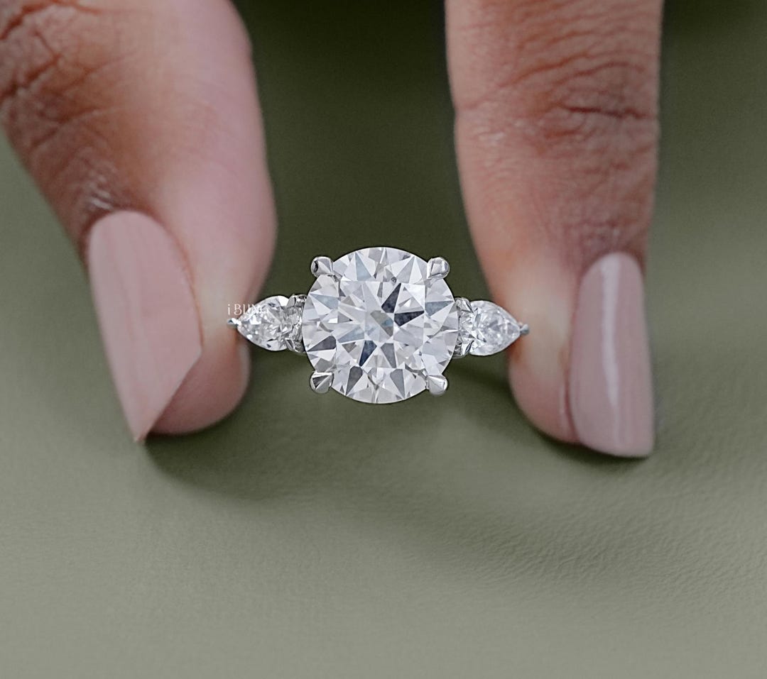 Round Cut Lab Grown Diamond Three Stone Anniversary Ring / Eco Friendly ...