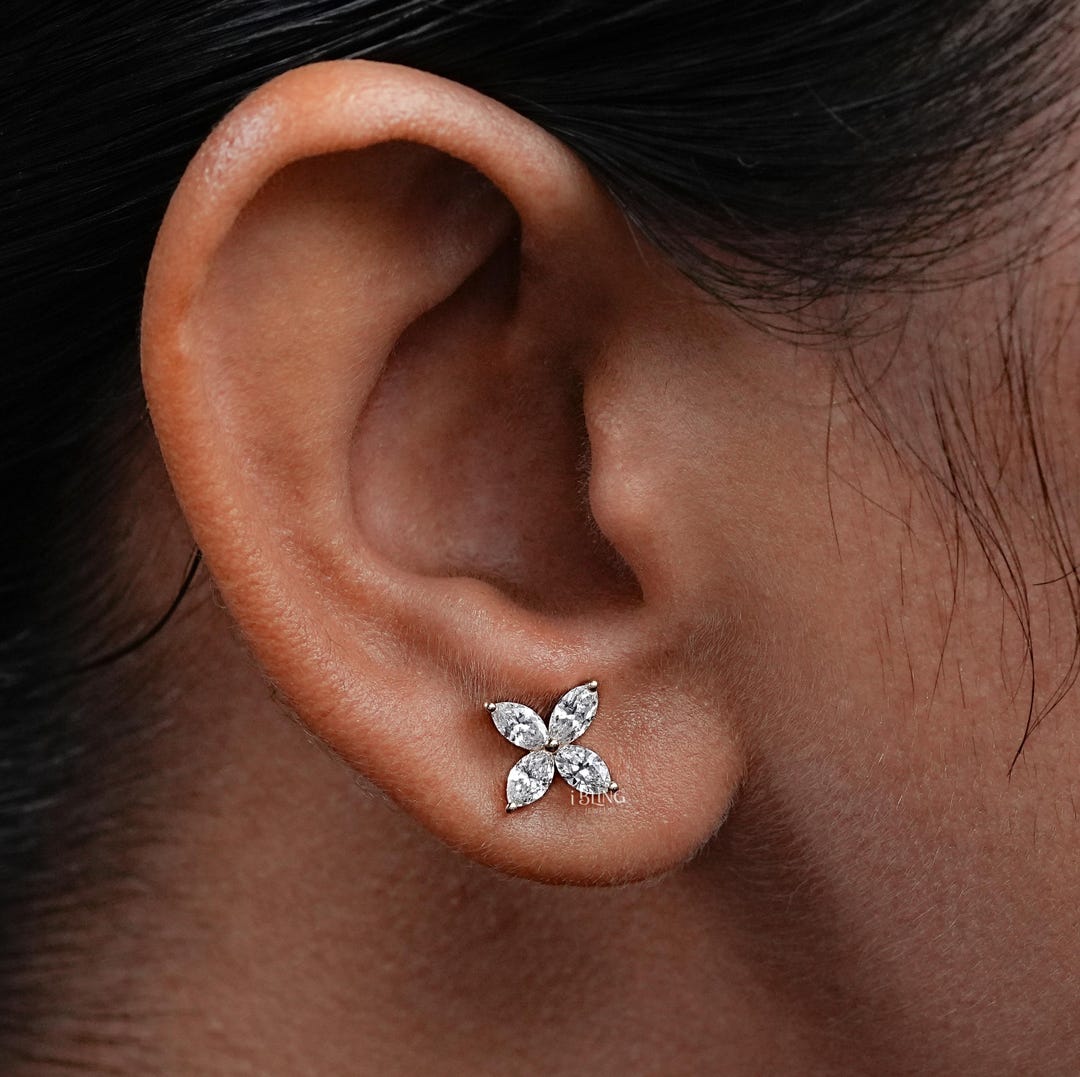 Buy Marquise Diamond Stud Earrings EF-VS Diamond Floral Stud