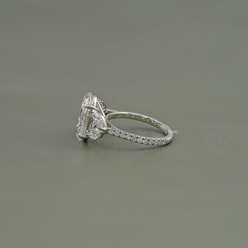 Oval Cut Lab Grown Diamond Split Shank Engagement Ring / Marquise Cut Side Diamond Prong Set Wedding Jewelry / Personalized Gift For Her