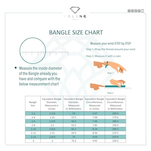 May include: A bangle size chart with the IBLING logo. The chart includes instructions on how to measure your wrist and compare it to the bangle size chart. Measurements are in inches and millimeters.