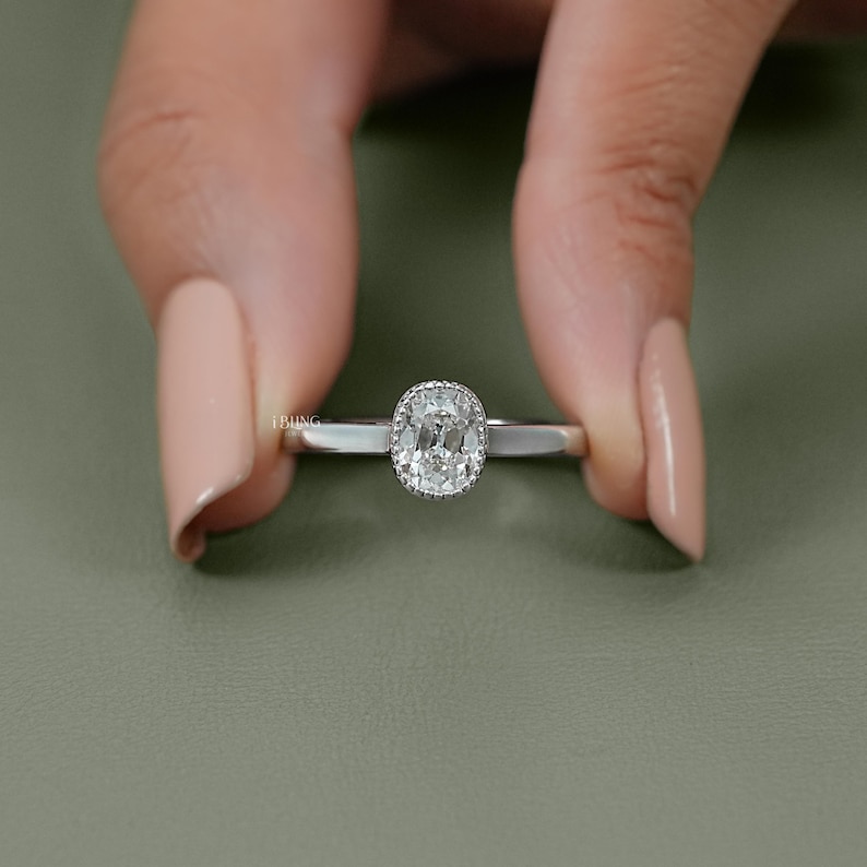 Old Mine Cushion Cut Lab Grown Diamond Engagement Ring/ CVD Diamond Solitaire Wedding Ring/ Milgrain Bezel Set Ring/ Birthday Gift For Her