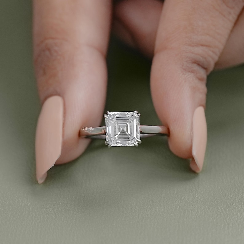 Asscher Cut Lab Diamond Solitaire Engagement Ring / 0.50 To 3.00 Carat CVD Diamond Ring / EF-VS Diamond Women's Ring / Proposal Ring For Her
