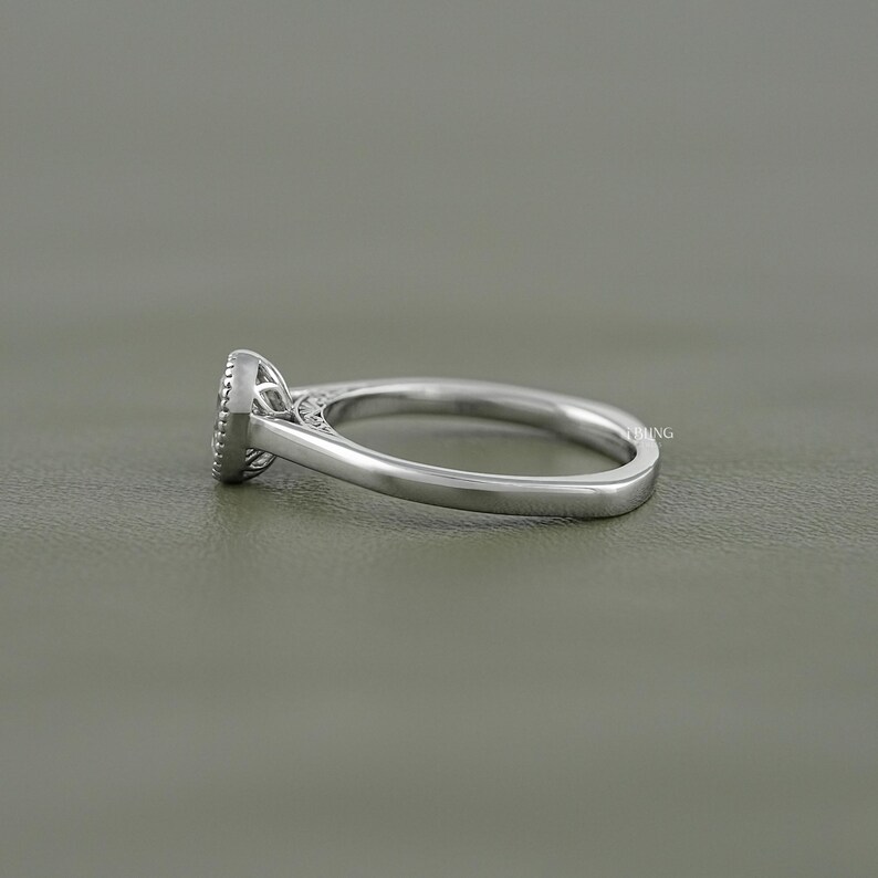 Old Mine Cushion Cut Lab Grown Diamond Engagement Ring/ CVD Diamond Solitaire Wedding Ring/ Milgrain Bezel Set Ring/ Birthday Gift For Her