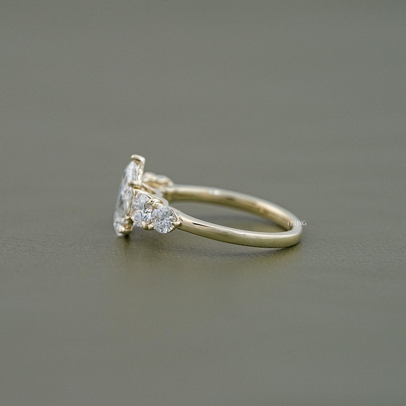 1.50 CT Pear Cut CVD Diamond Anniversary Ring / Side Diamond Round Cut Five Stone Engagement Ring / Conflict Free Diamond Proposal Ring
