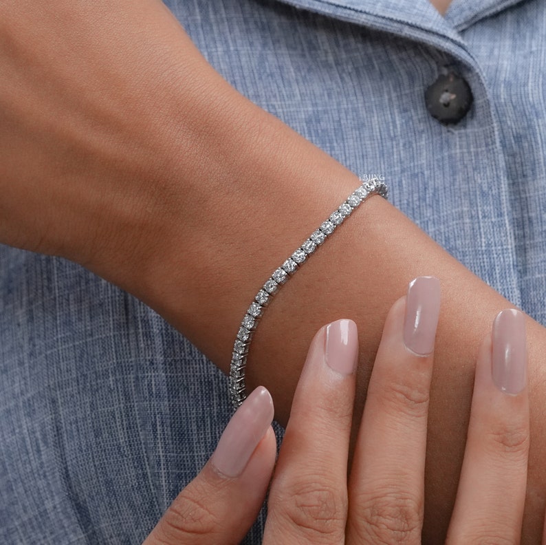 Round Cut Lab Grown Diamond Bracelet / 2.80 MM Round Cut Diamond Tennis Bracelet / Women's Wedding Bracelet / Eco-Friendly Diamond Bracelet