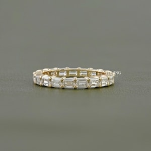 East West Emerald Cut Lab Grown Diamond Eternity Band / Man Made Diamond Wedding Band For Bride To Be / Personalized Jewelry Gift For Her