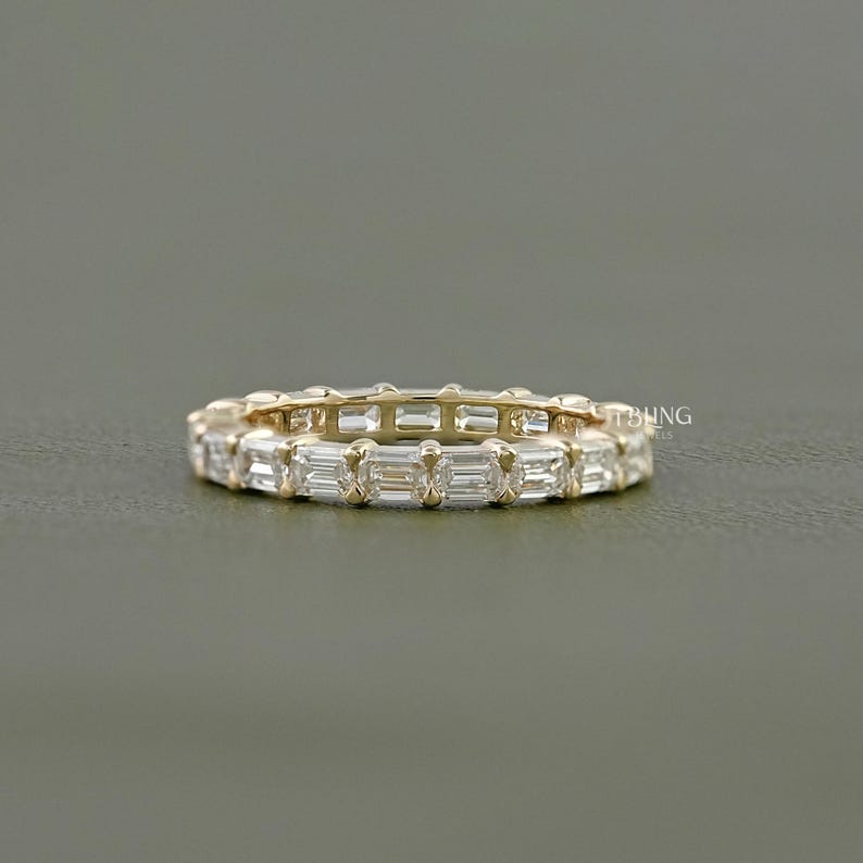 East West Emerald Cut Lab Grown Diamond Eternity Band / Man Made Diamond Wedding Band For Bride To Be / Personalized Jewelry Gift For Her