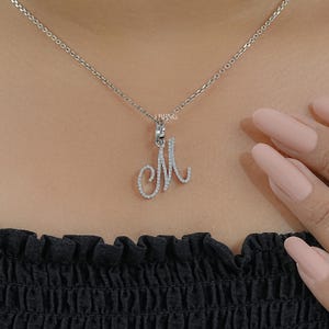 Round Cut Lab Grown Diamond Wedding Pendant / 14K Solid Gold M Letter CVD Diamond Pendant / Eco Friendly Diamond Anniversary Pendant For Her