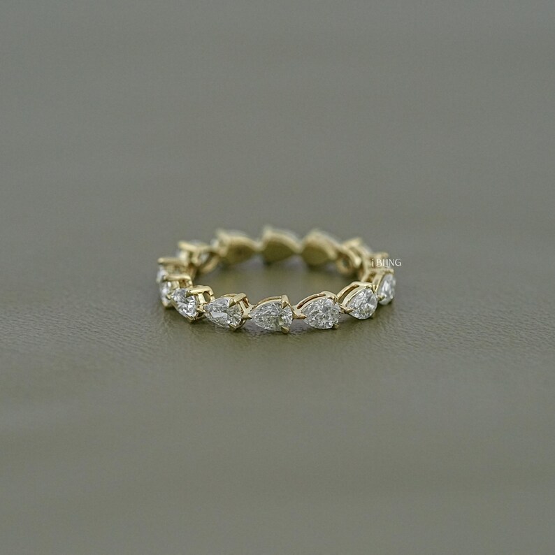 Eco-Friendly Pear-Cut Diamond Full Eternity Band/ 14K Solid Gold CVD Diamond Anniversary Band/ East-West Set Wedding Band/ Gift For Her