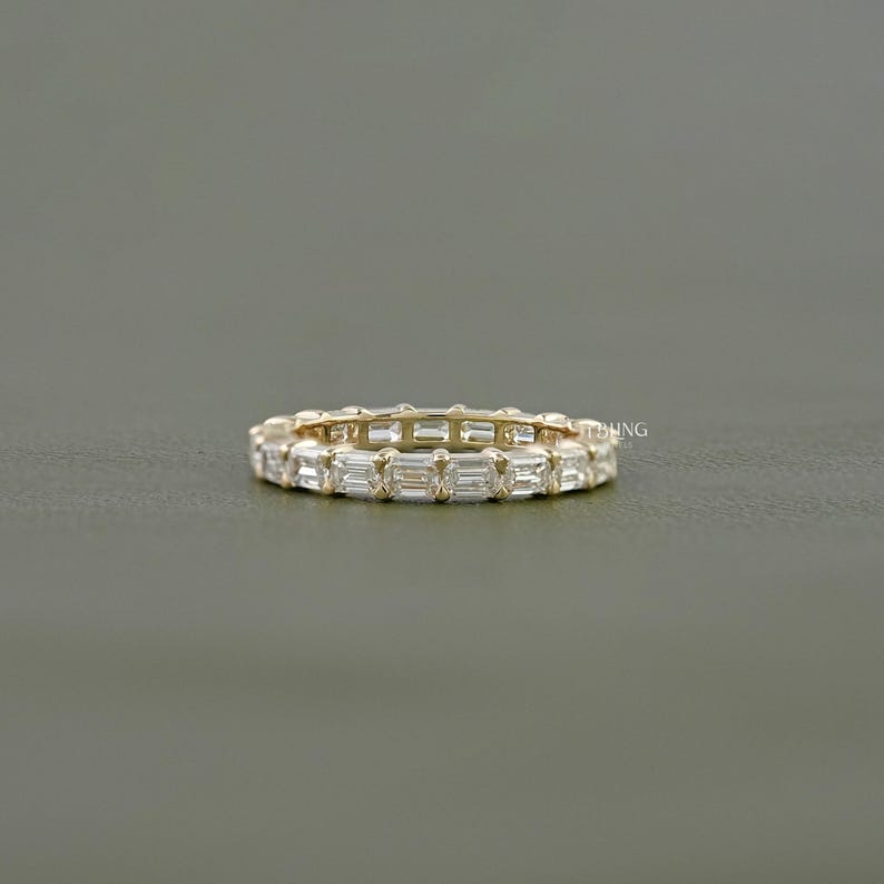 East West Emerald Cut Lab Grown Diamond Eternity Band / Man Made Diamond Wedding Band For Bride To Be / Personalized Jewelry Gift For Her