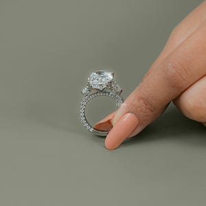 8.00 CT Oval Cut Lab Grown Diamond Trilogy Engagement Ring / IGI Certified Heart Cut Side Diamond Statement Ring / Anniversary Gift For Her
