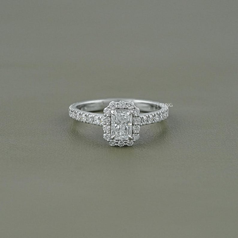 Radiant Cut Eco-Friendly Diamond Engagement Ring CVD Diamond Halo Accent Ring EF-VS Lab-Grown Diamond Wedding Ring Bridal Ring For Her