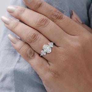 Oval Cut Lab Grown Diamond Five Stone Engagement Ring / EF-VS Diamond Stacking Ring / 14K Solid Gold Proposal Ring For Her / Bridesmaid Gift