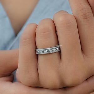 French Cut Baguette Lab Grown Diamond Unisex Wedding Band/ CVD Diamond Milgrain Set Band/ Filigree Set Diamond Engagement Band/ Gift For Him