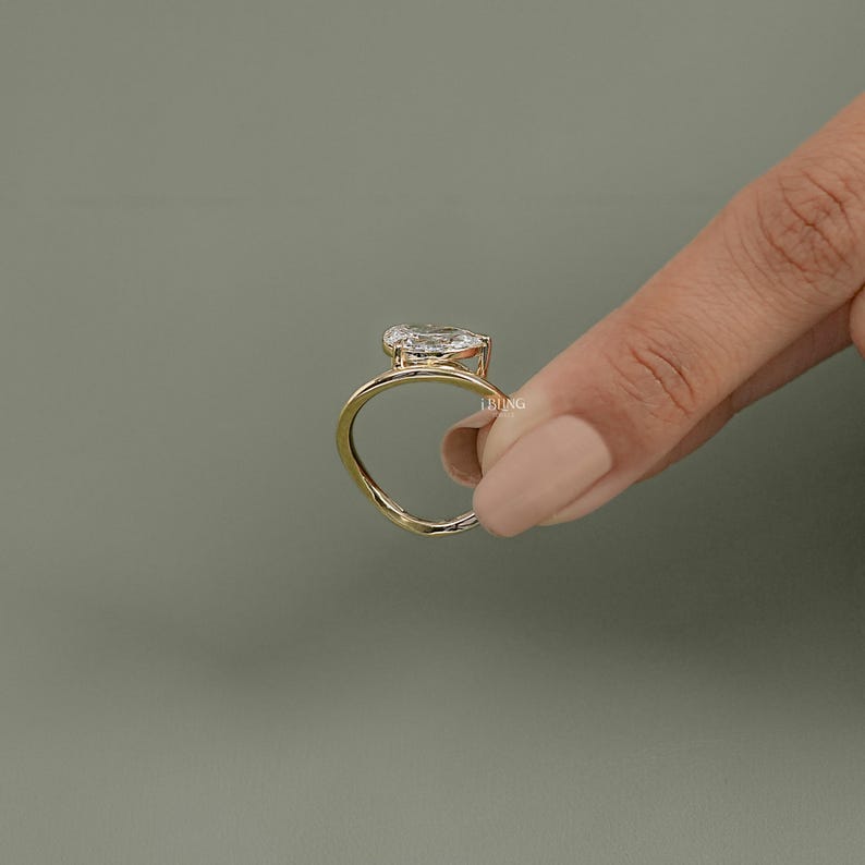 Pear Cut Lab Grown Diamond Solitaire Ring/ Eco Friendly Diamond Engagement Ring/ CVD Diamond East West Set Curved Bridal Ring/ Gift For Wife