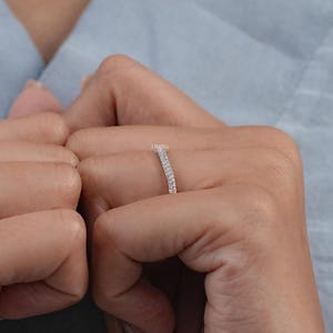 Round Cut Lab Grown Diamond Curved Wedding Band/ CVD Diamond Pave Set Band/ 14K Solid Gold Half Eternity Stacking Band/ Bridal Gift For Her