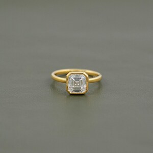 Asscher Cut Lab Grown Diamond Solitaire Bezel Ring / 14K Solid Gold Prong Set Engagement Ring / EF-VS CVD Diamond Engagement Gift For Mom
