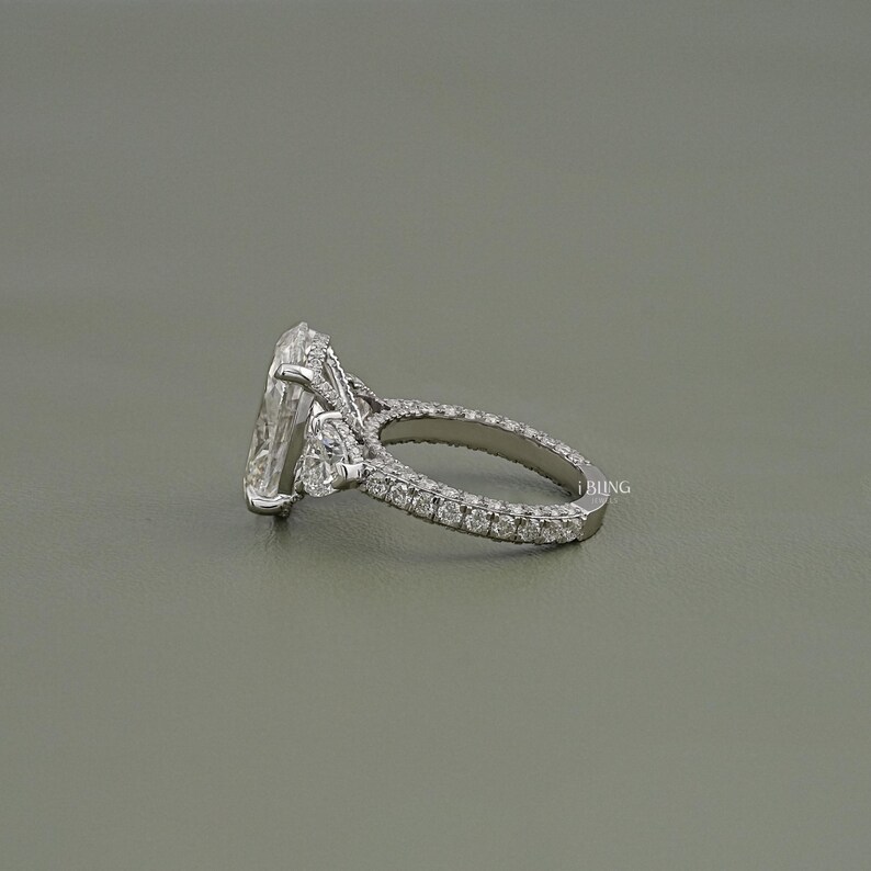 8.00 CT Oval Cut Lab Grown Diamond Trilogy Engagement Ring / IGI Certified Heart Cut Side Diamond Statement Ring / Anniversary Gift For Her