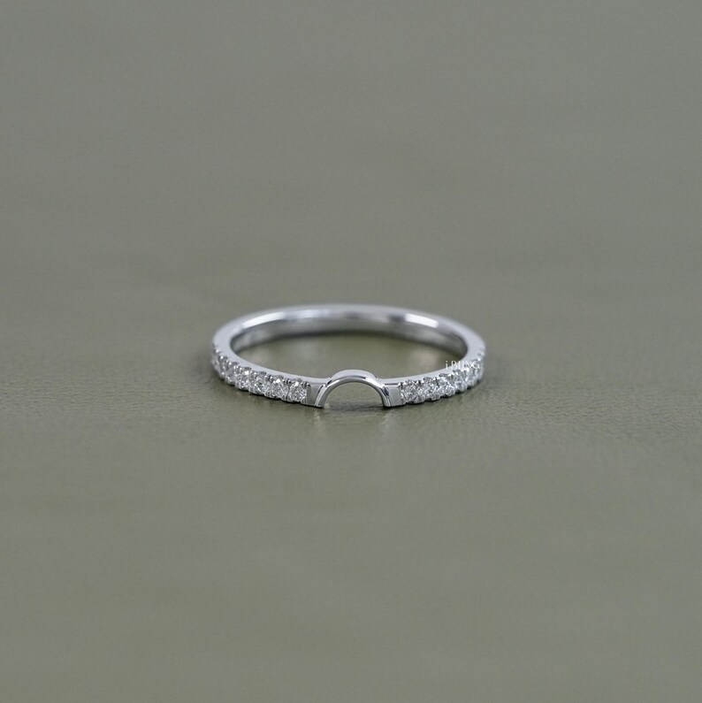 Half Round Shape Curved Accent Ring  Round Diamond Arch Ring  10K Solid Gold Engagement Ring  Conflict Free Diamond Anniversary Ring