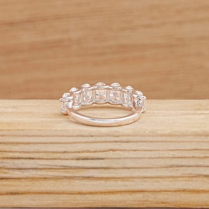 Oval-Cut Lab Grown Diamond Wedding Band / 10K White Gold Seven Stone Stackable Band / Man-Made Diamond Matching Band / Proposal Band For Her