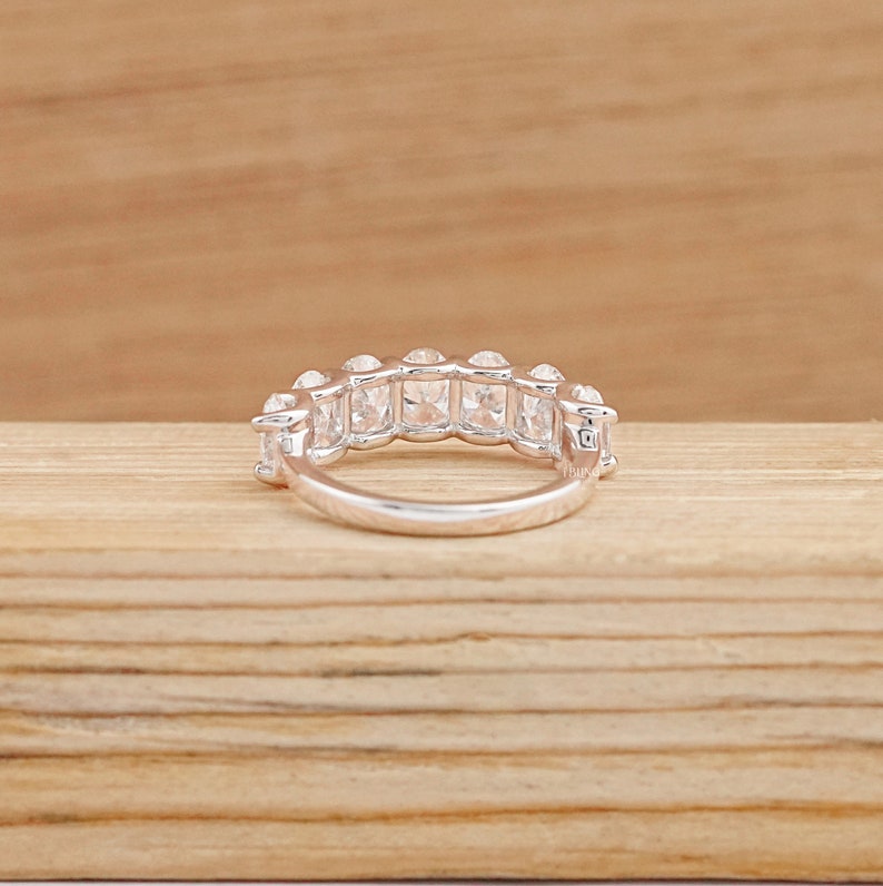 Oval-Cut Lab Grown Diamond Wedding Band / 10K White Gold Seven Stone Stackable Band / Man-Made Diamond Matching Band / Proposal Band For Her